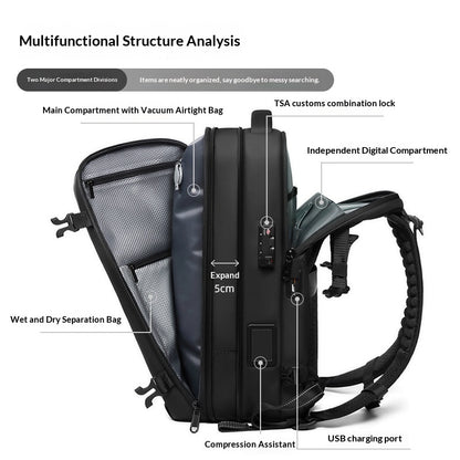 Mens Compressed Backpack Large-Capacity Travel Bag