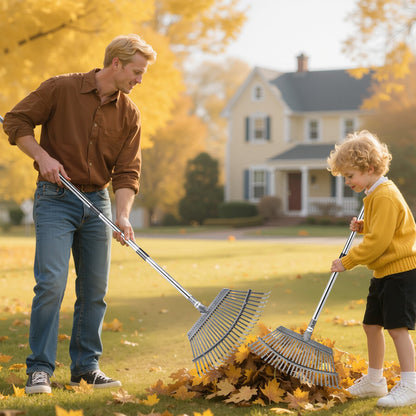 25-Tine Leaf Rake – Adjustable Long Handle Garden Tool