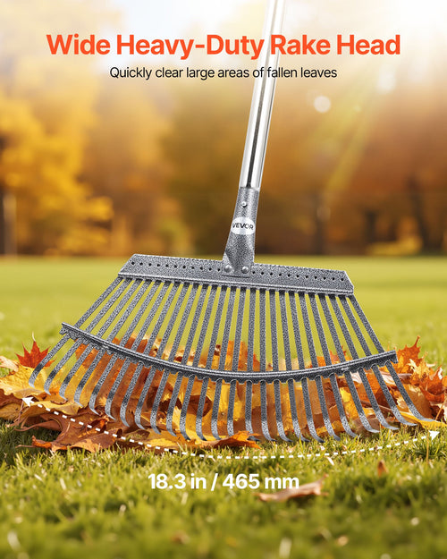 25-Tine Leaf Rake – Adjustable Long Handle Garden Tool
