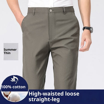Relaxed Fit Men's Trousers - Wrinkle-Resistant Cotton Fabric