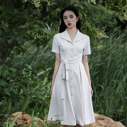 Elegant Suit Collar White Shirt Slim White Dress