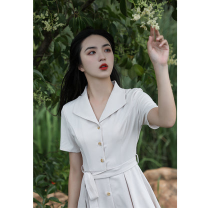 Elegant Suit Collar White Shirt Slim White Dress
