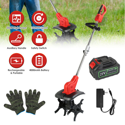 Electric Cordless Lawn Tiller – 4 Blades, 16 Tines