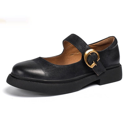 Vintage Mary Jane Women's Genuine Leather Shoes With Buckle