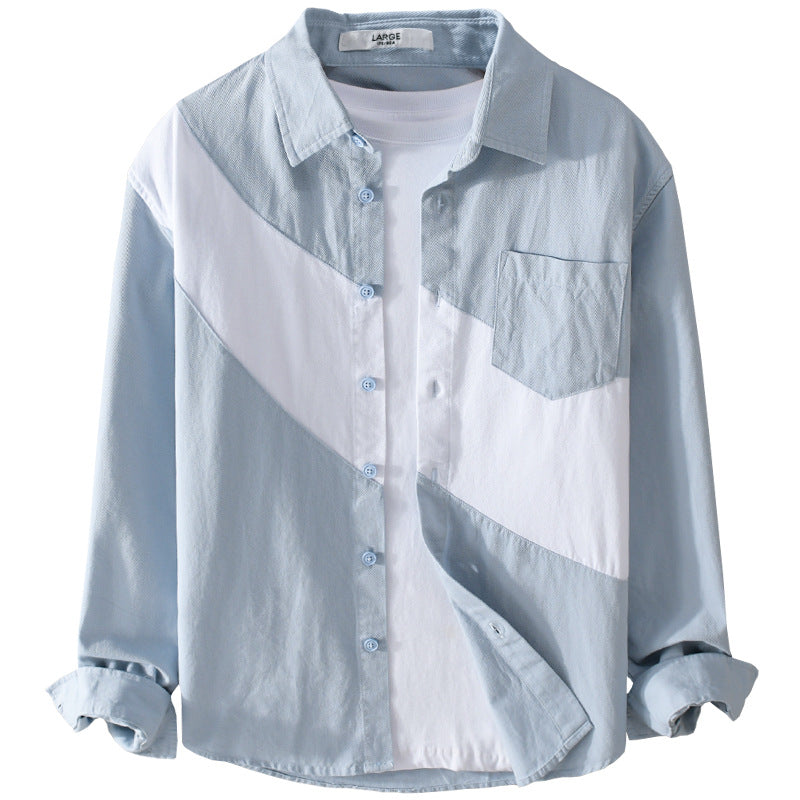 Men’s Leather Stitch Long Sleeve Fashion Shirt