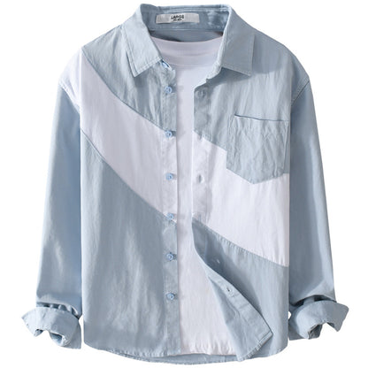 Men’s Leather Stitch Long Sleeve Fashion Shirt