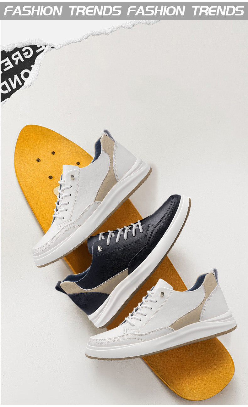 Premium Leather Sneakers for Men with Hidden Height Lift