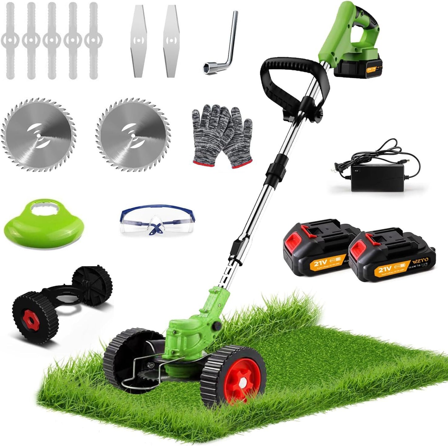 21V Cordless Grass Trimmer – Garden Edger with 2 Batteries