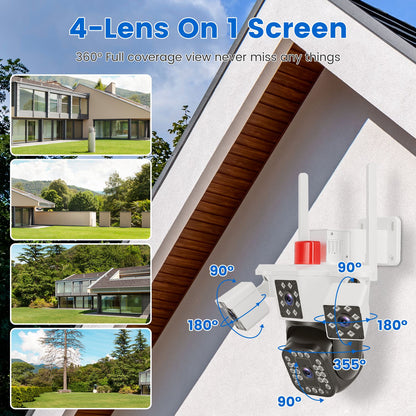 1080P HD 4-Way Camera, Spotlights & Siren, Two-Way Audio