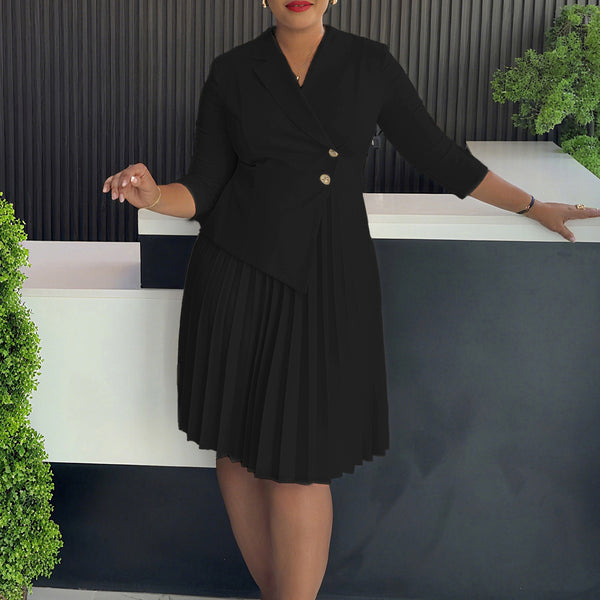 Plus Size Fashionable Elegant Pleated Dress