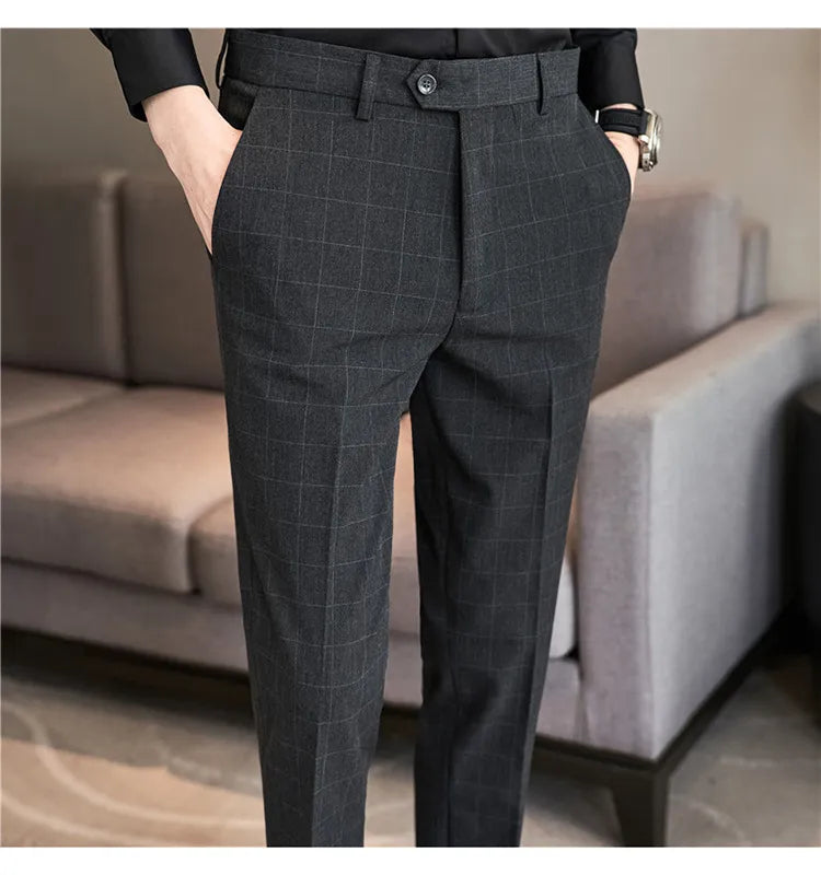 Premium Slim-Fit Plaid Dress Pants: Smart & Comfy