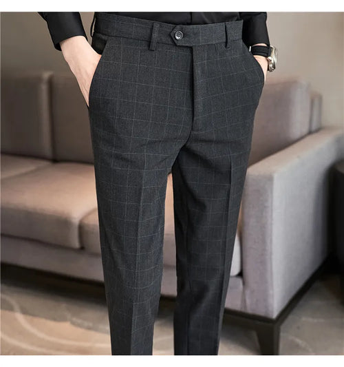 Premium Slim-Fit Plaid Dress Pants: Smart & Comfy