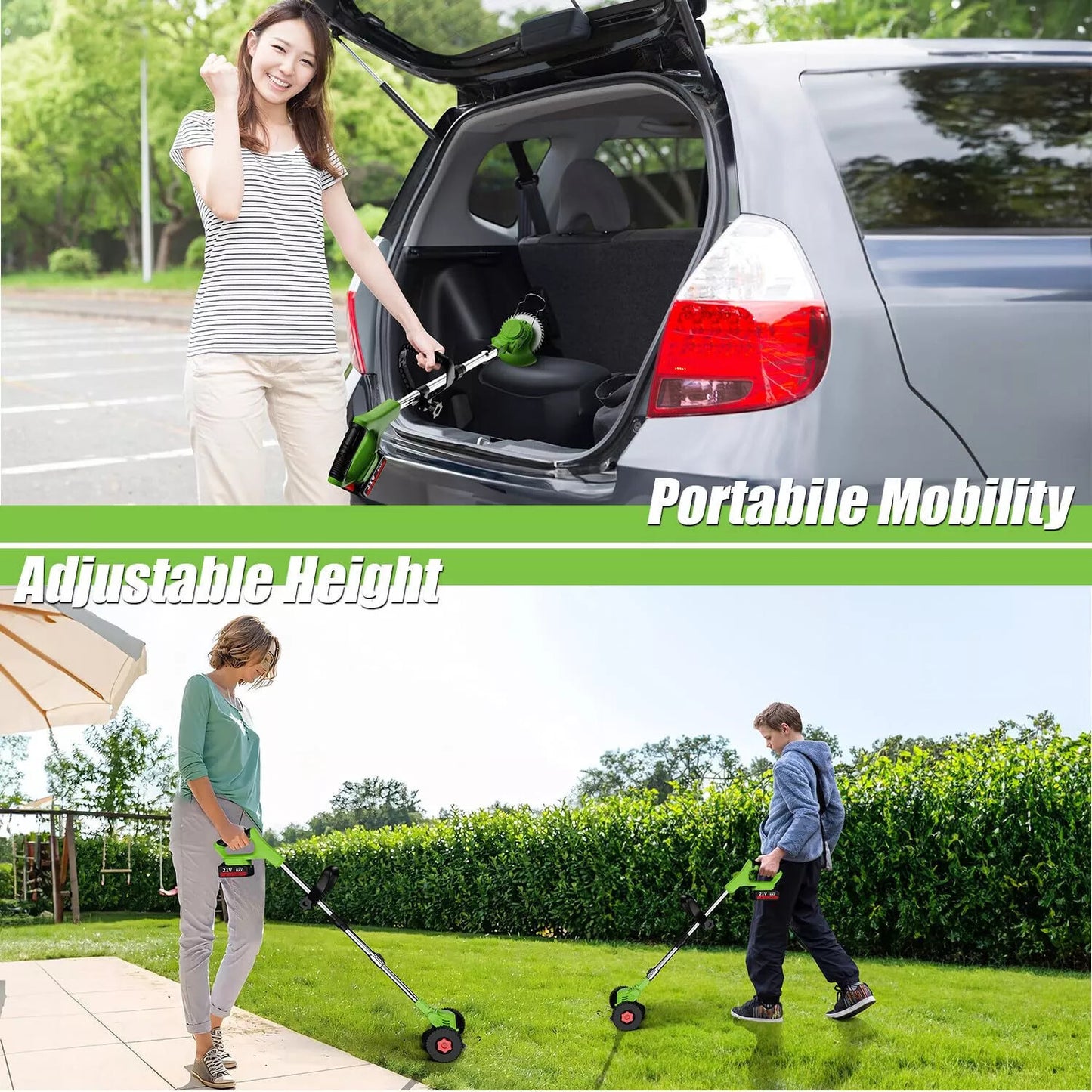 21V Cordless Grass Trimmer – Garden Edger with 2 Batteries