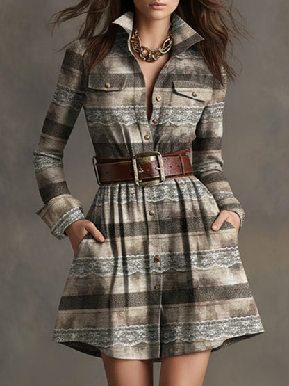 Elegant Women’s Elegant Plaid Short Dress with Belt