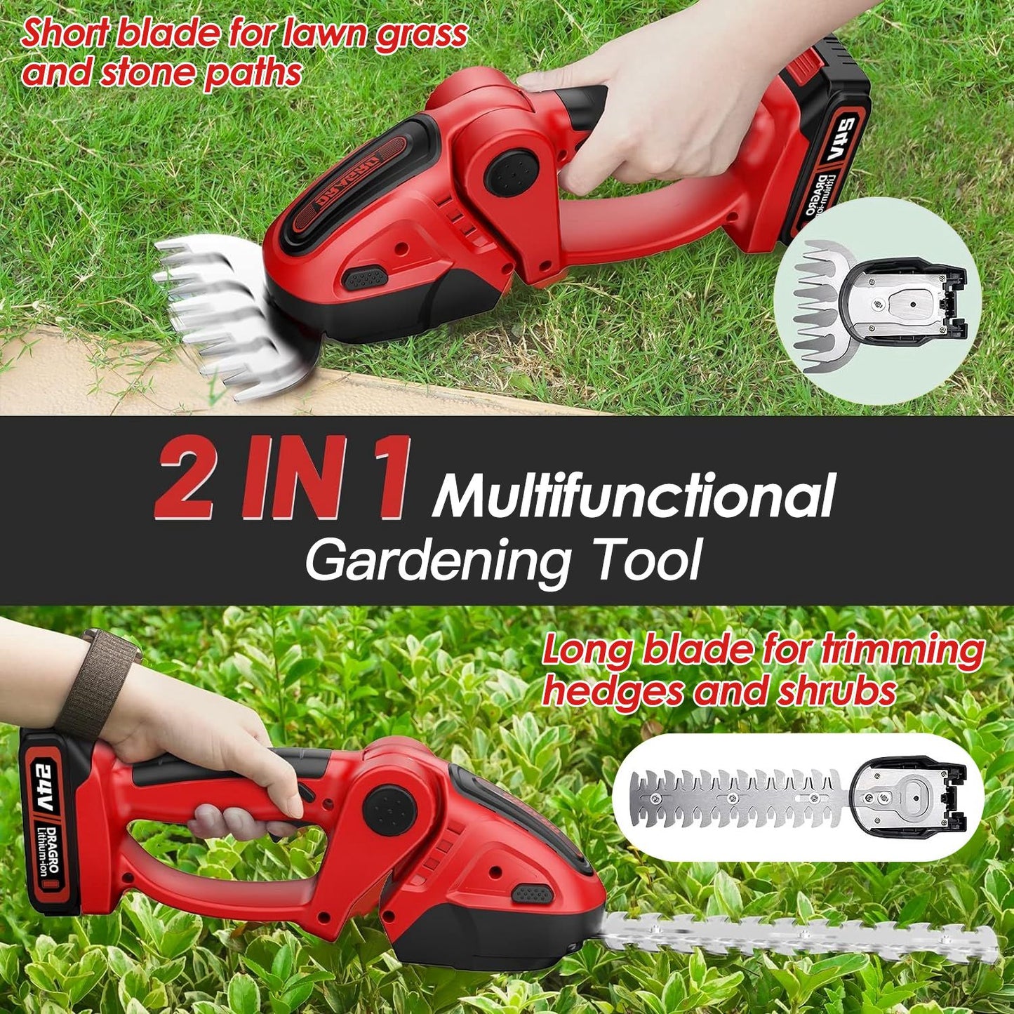 2-in-1 24V Cordless Grass Shear Hedge Trimmer