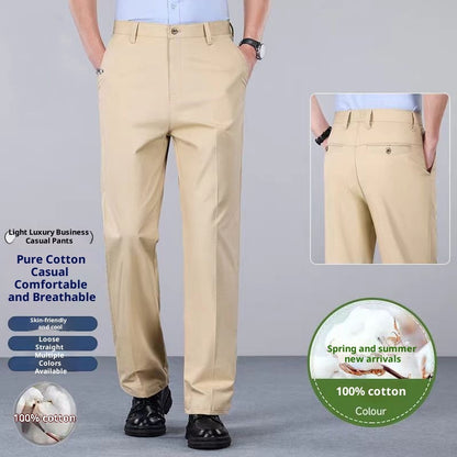 Relaxed Fit Men's Trousers - Wrinkle-Resistant Cotton Fabric