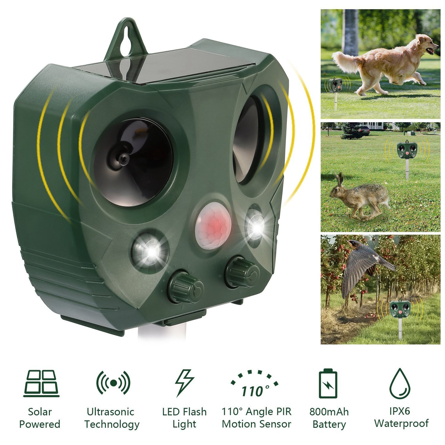 Solar Ultrasonic Animal Repeller for Garden & Yard Protection