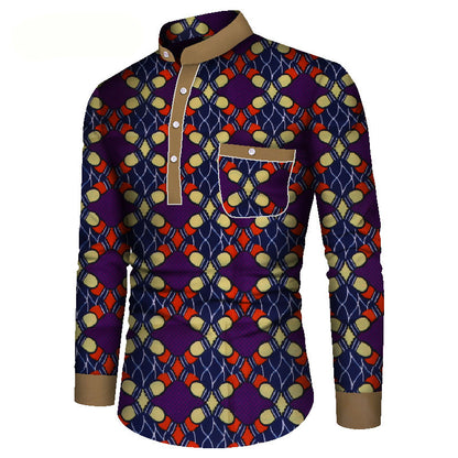 Vibrant African Print Long Sleeve Shirt for Men