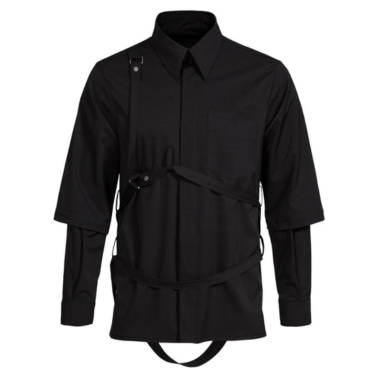 Men’s False Two-Piece Suspender Double Sleeve Shirt