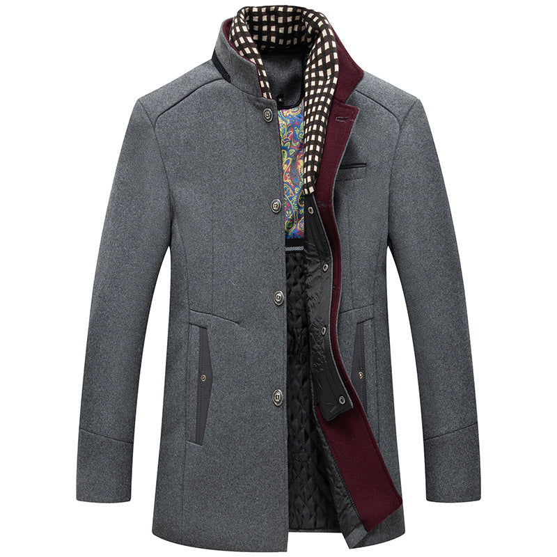 Versatile Men's Slim Fit Wool Blend Stand Collar Coat