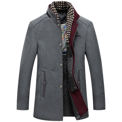Versatile Men's Slim Fit Wool Blend Stand Collar Coat