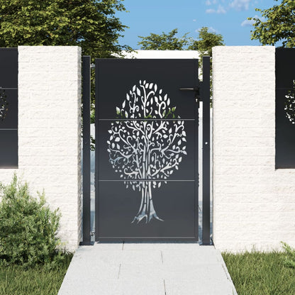 Elegant Anthracite Garden Gate with Tree Artwork
