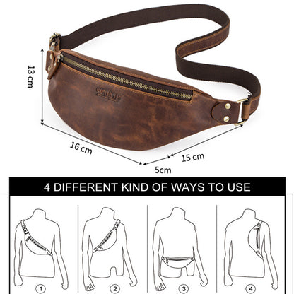 Retro Crazy Horse Leather Men's Waist Bag Genuine Leather
