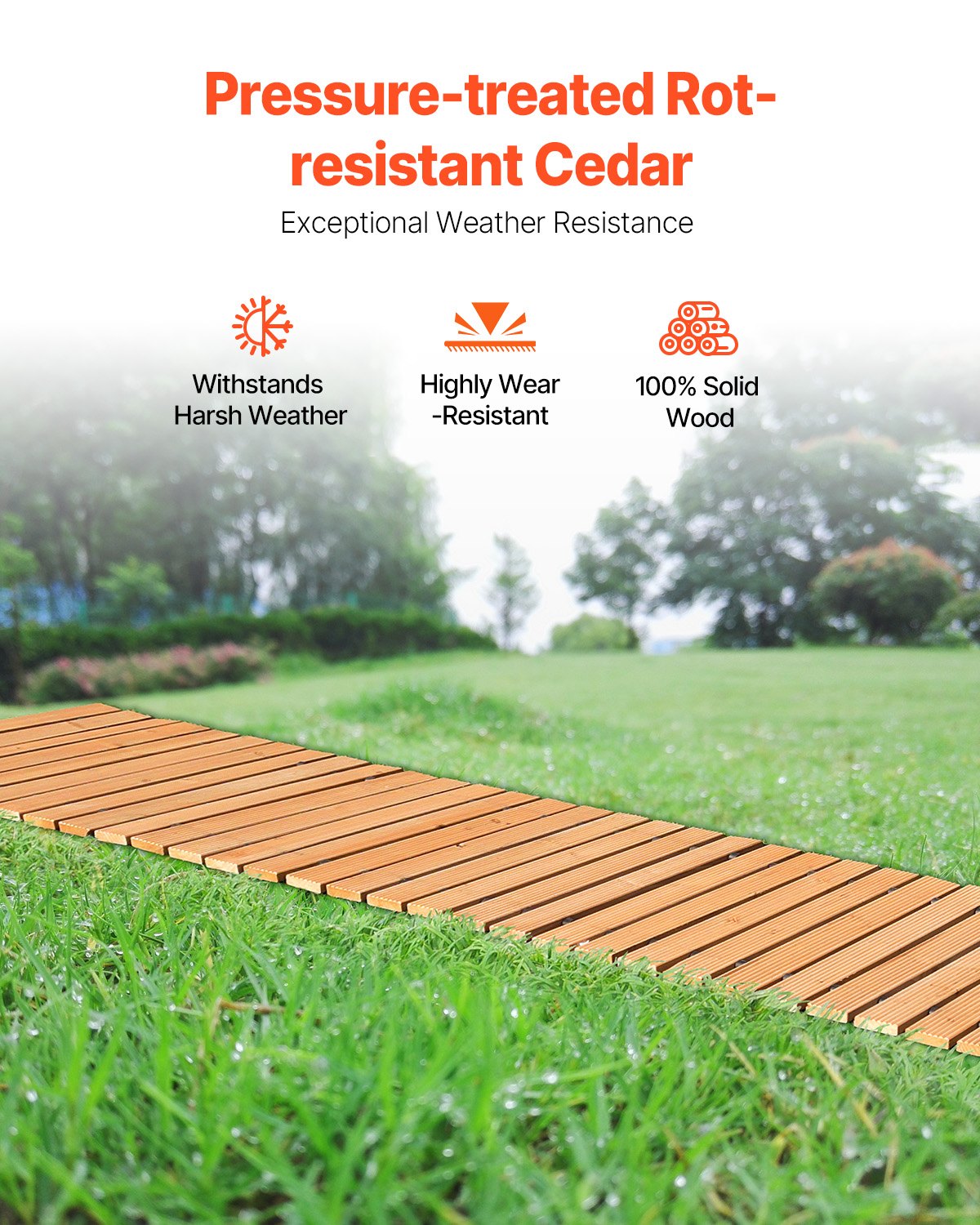 Outdoor Wooden Garden Pathway Roll-Out Lawn Walkway