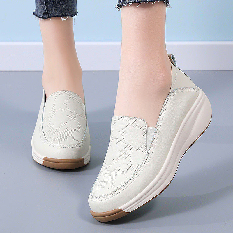 Women’s White Chunky Sneakers High Heel Slip-On Style