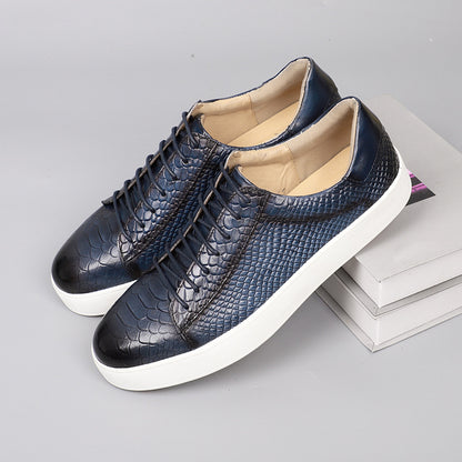 Men's Lace-up Embossed Flat Casual Genuine Leather Shoes