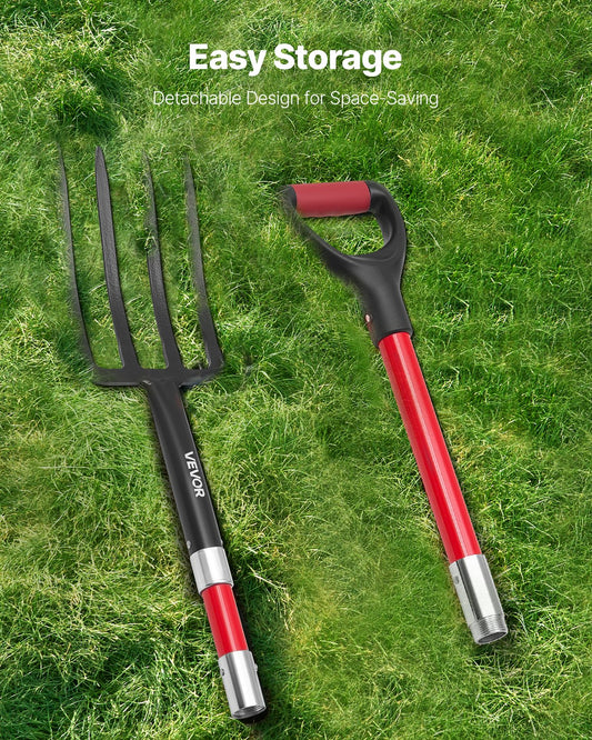 Durable 4-Tine Pitchfork for Digging & Spading Easily