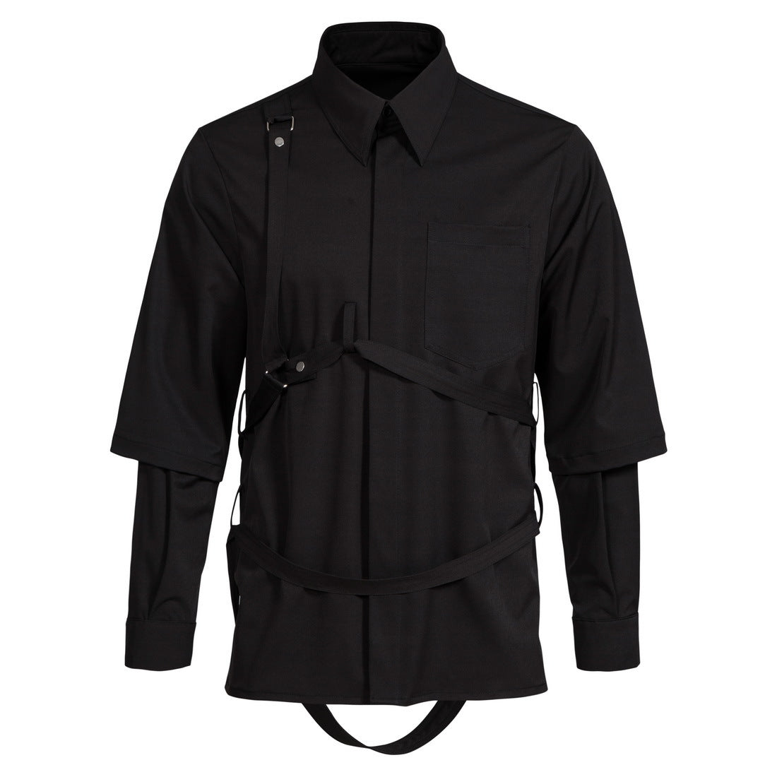 Men’s False Two-Piece Suspender Double Sleeve Shirt