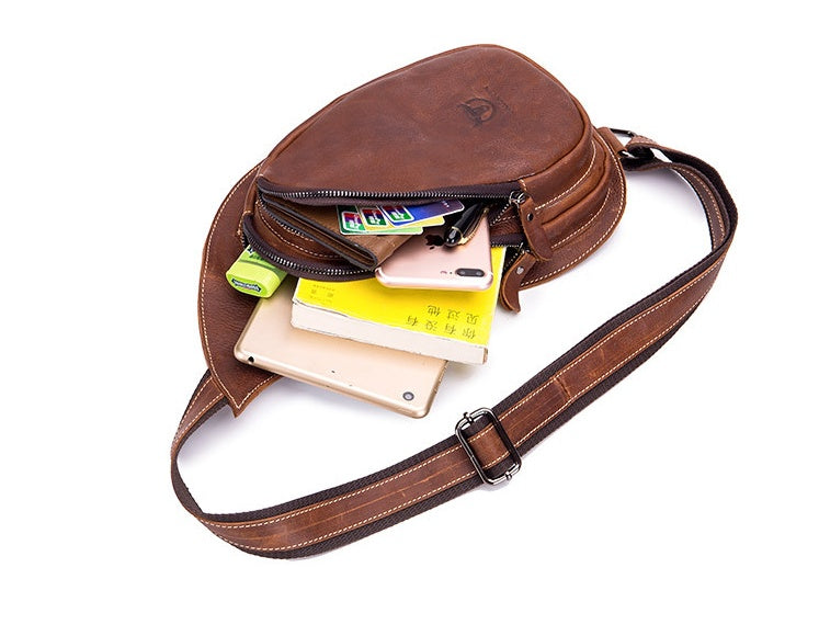 Genuine Crazy Horse Leather Chest Bag for Men