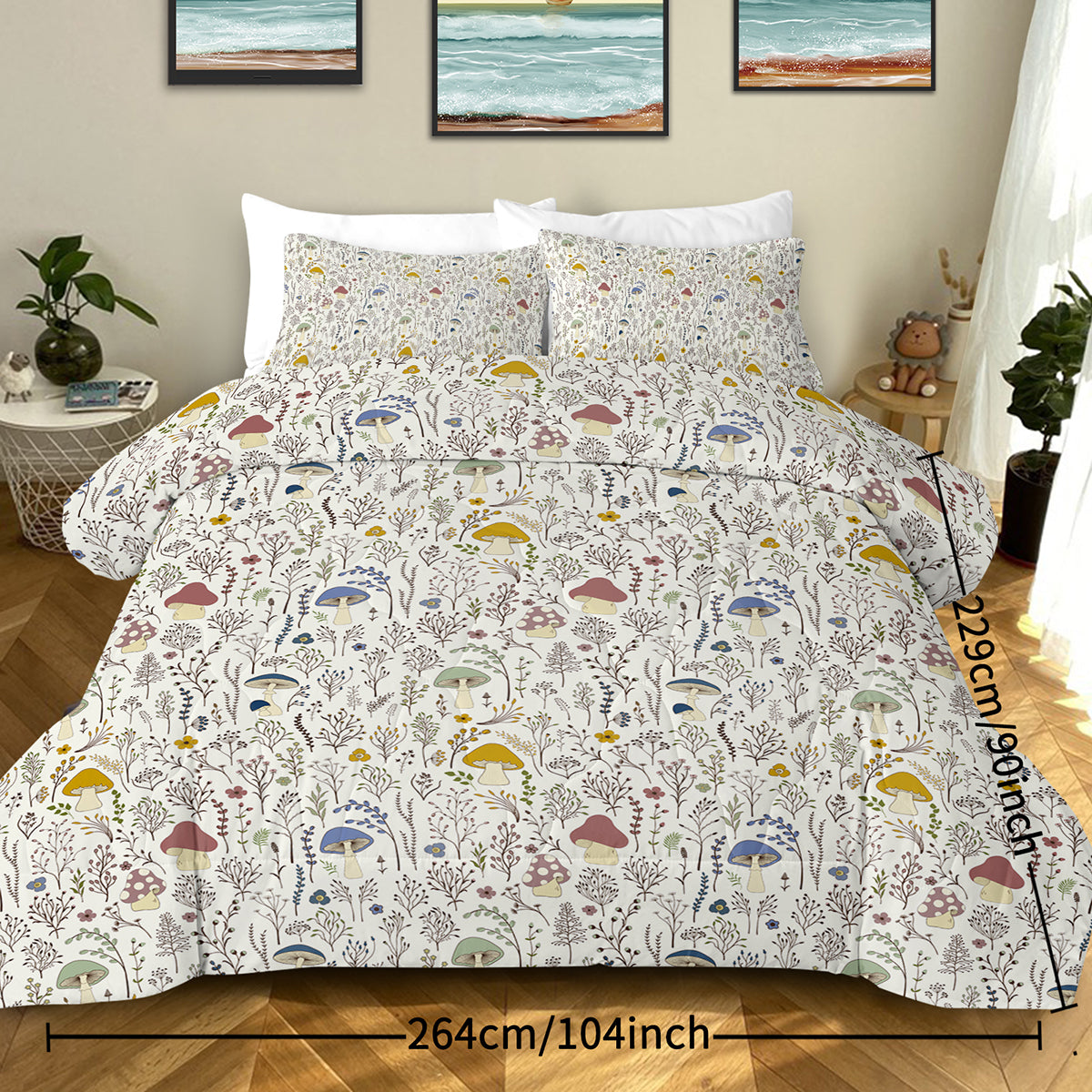 3 Pieces Mushroom Decoration Soft Bedding Comforter Set