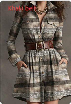 Elegant Women’s Elegant Plaid Short Dress with Belt