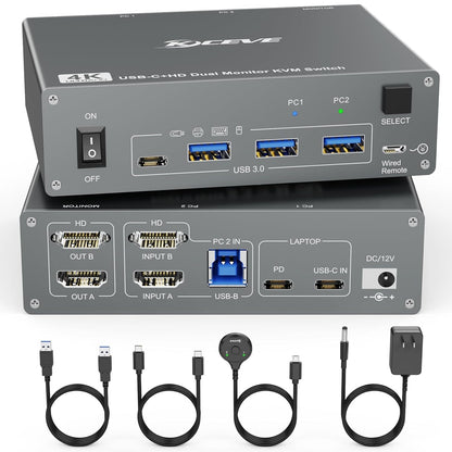 2-Computer Dual Monitor USB 3.0 KVM Switch