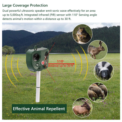 Solar Ultrasonic Animal Repeller for Garden & Yard Protection