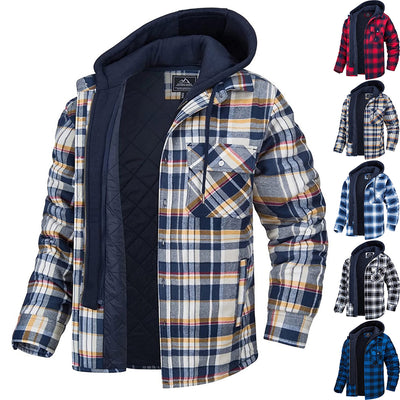 Men’s Plaid Padded Hooded Jacket – Stylish Winter Coat