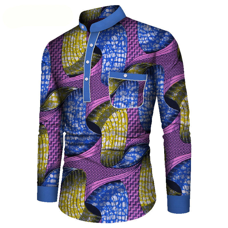Vibrant African Print Long Sleeve Shirt for Men