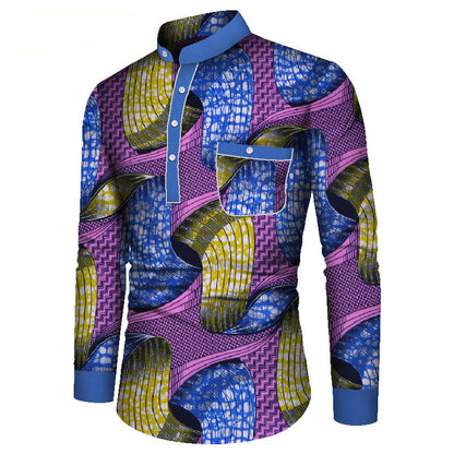 Vibrant African Print Long Sleeve Shirt for Men