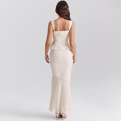 Elegant Lace Two-Piece Slim Fishtail Overskirt Suit