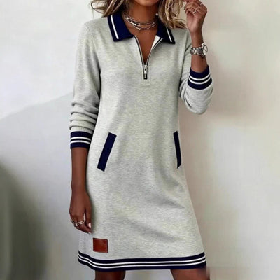 Casual & Sporty Lapel Zipper Pockets Long Sleeve Dress