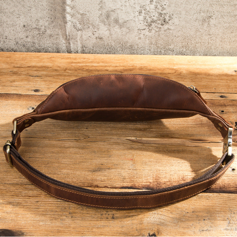 Retro Crazy Horse Leather Men's Waist Bag Genuine Leather