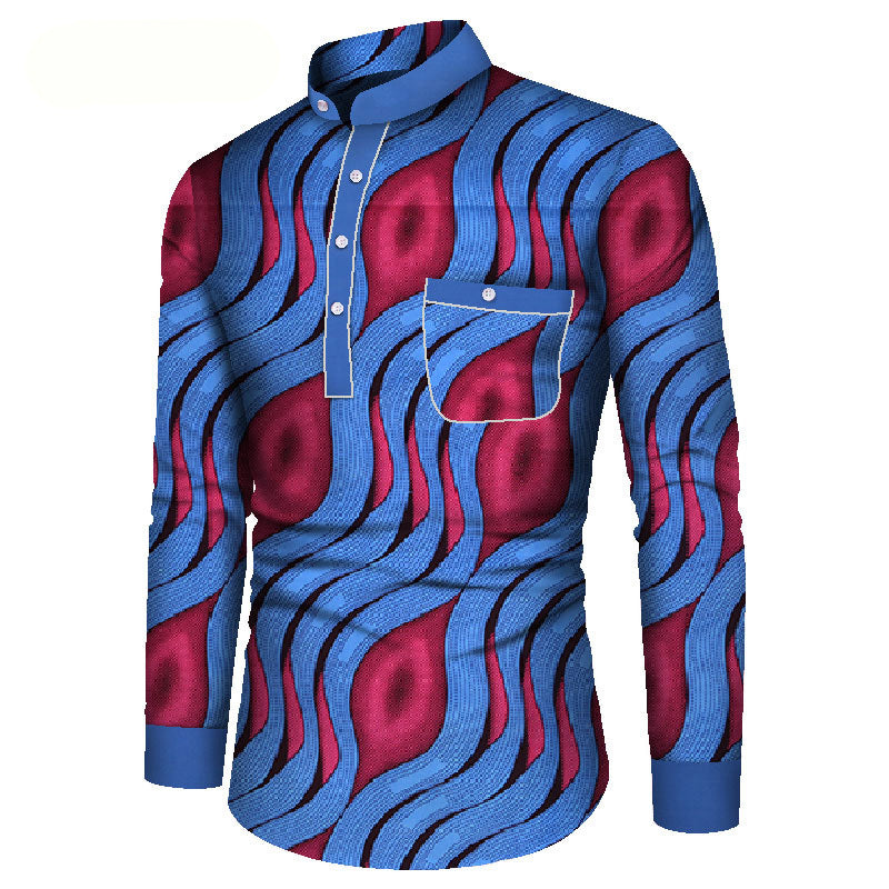 Vibrant African Print Long Sleeve Shirt for Men