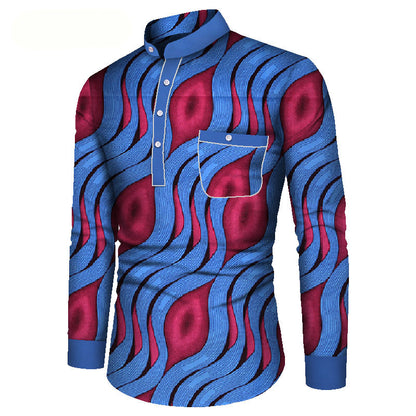 Vibrant African Print Long Sleeve Shirt for Men