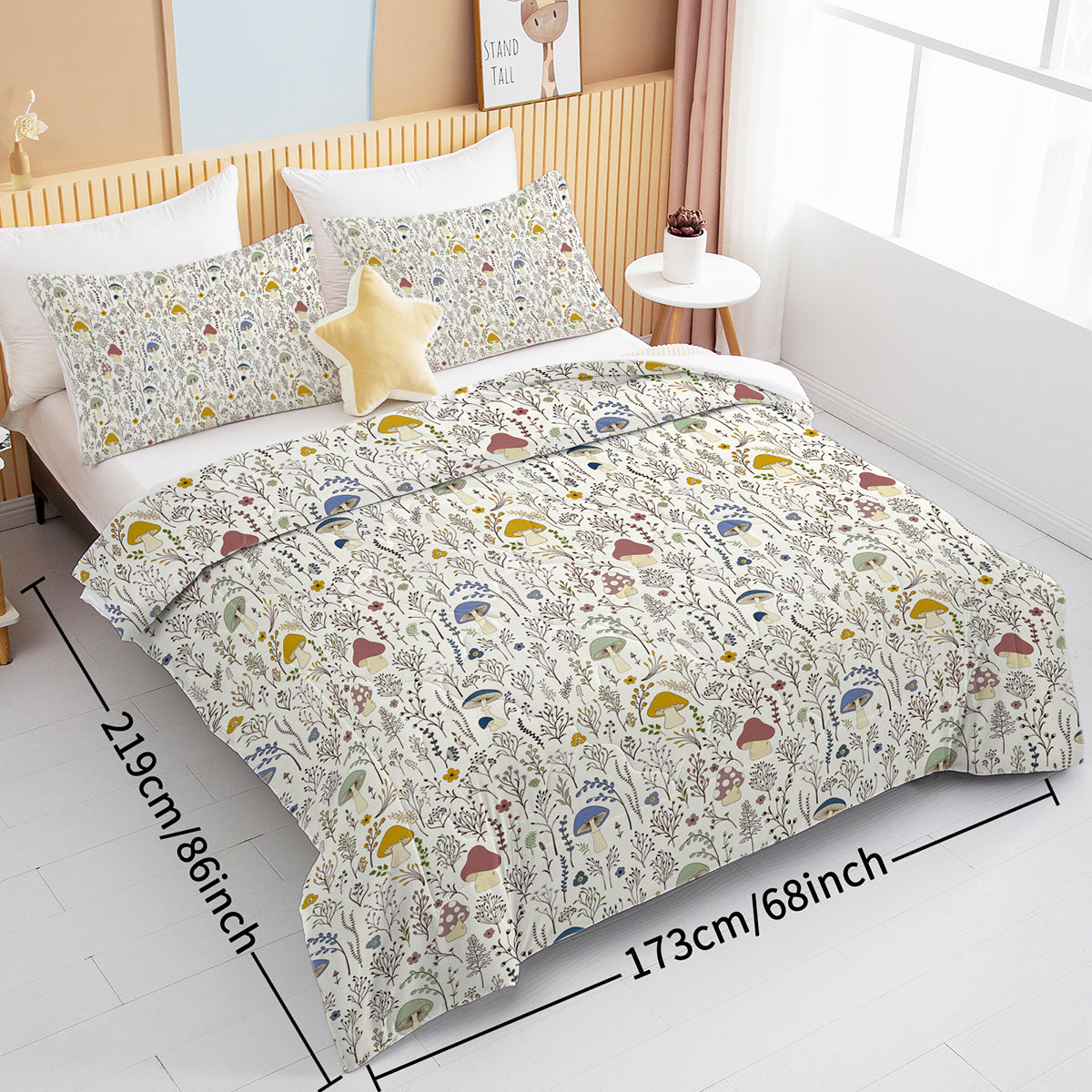 3 Pieces Mushroom Decoration Soft Bedding Comforter Set