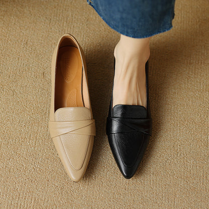 Genuine Sheepskin Leather Chunky Heel Pointed Toe Dress Shoes