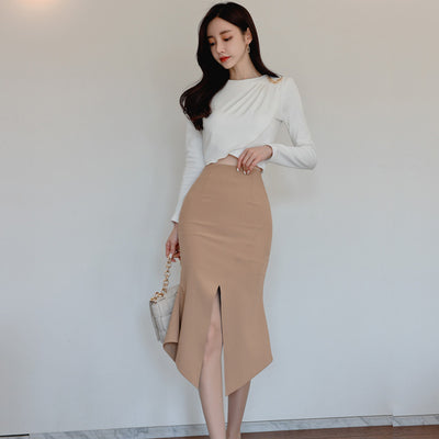 Ladies Slim Top Slit Pack Hip Skirt Suit