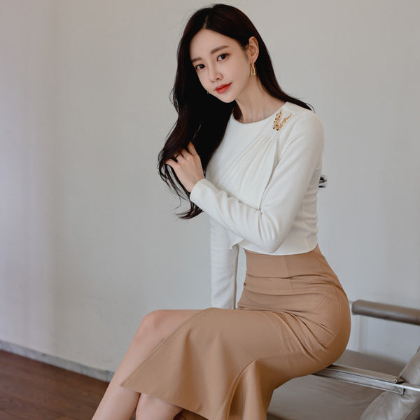 Ladies Slim Top Slit Pack Hip Skirt Suit