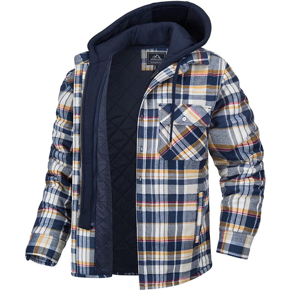 Men’s Plaid Padded Hooded Jacket – Stylish Winter Coat